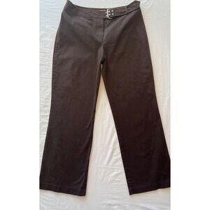 Ann Taylor LOFT Stretch Brown Pants Buckle Belt Straight Leg Women's Size‎ 14
